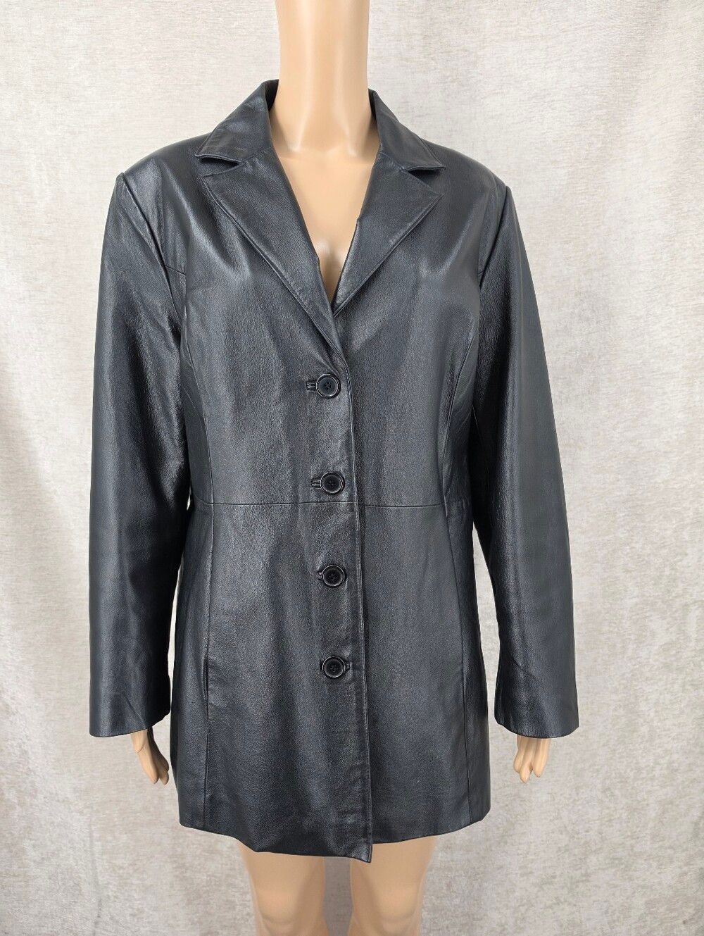 Y2K Classic Black Leather Button-Up Jacket
